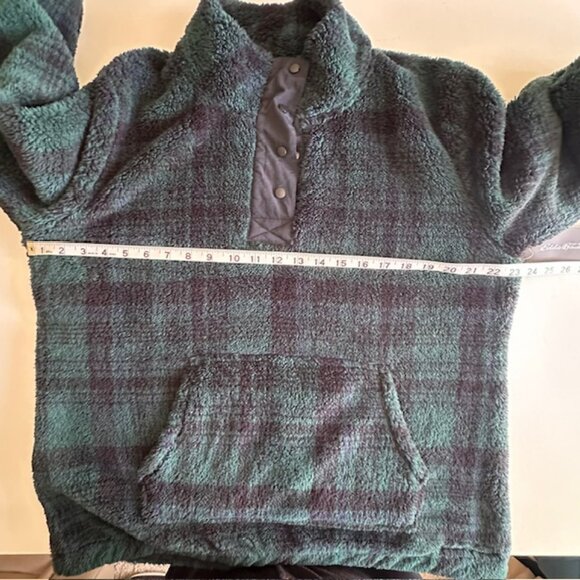 Eddie Bauer - Pullover Plaid Sherpa Fleece Snap Neck Kangaroo Pocket Men's XL - Picture 5 of 8